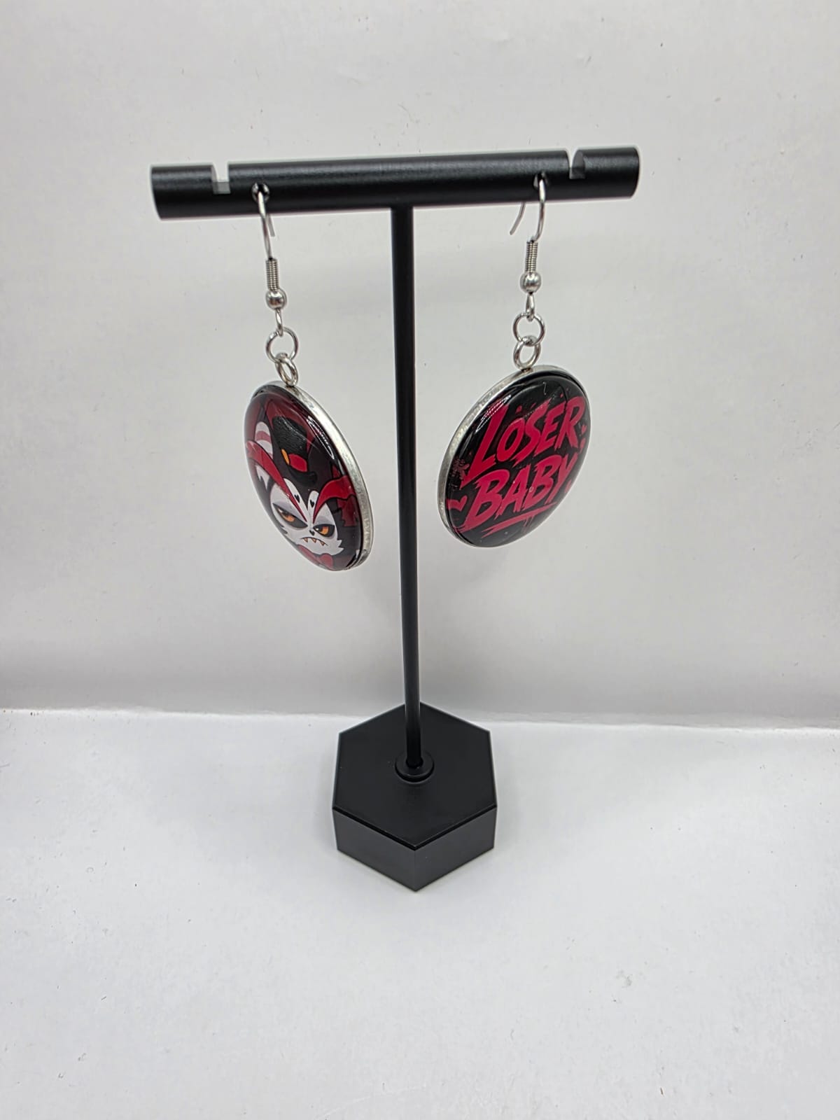 Hazbin Hotel Inspired Husk & Loser Baby Mismatched Dangle Earrings
