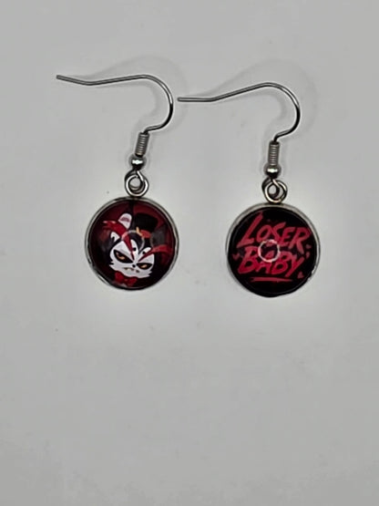 Hazbin Hotel Inspired Husk & Loser Baby Mismatched Dangle Earrings