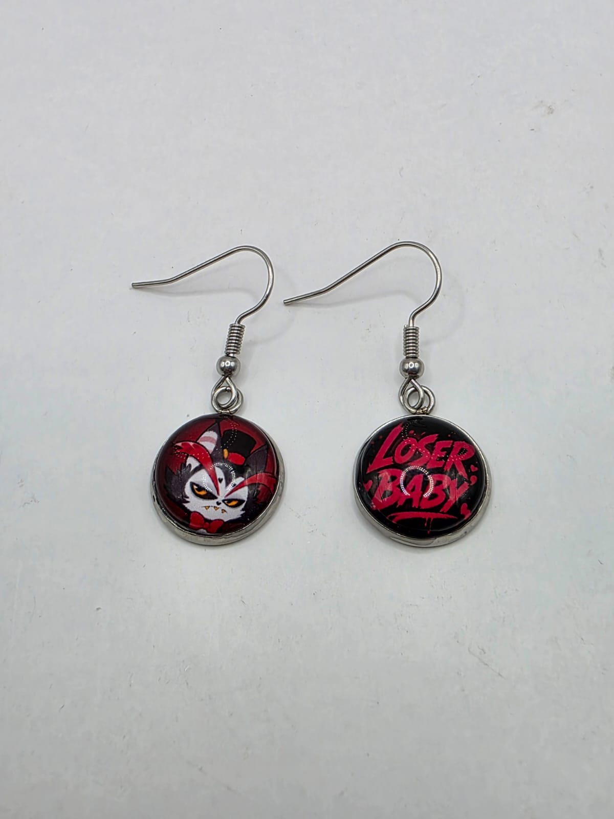 Hazbin Hotel Inspired Husk & Loser Baby Mismatched Dangle Earrings