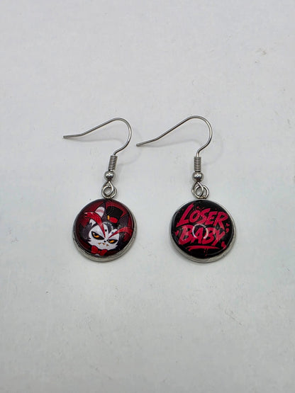 Hazbin Hotel Inspired Husk & Loser Baby Mismatched Dangle Earrings
