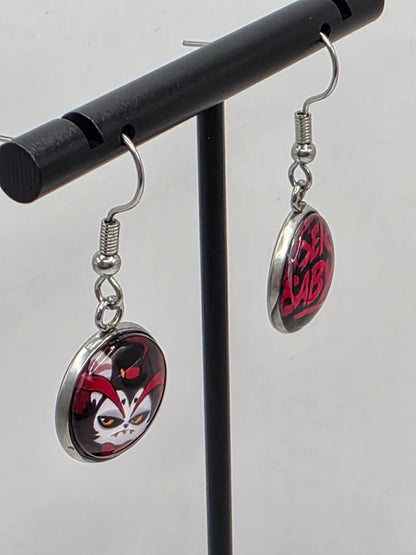 Hazbin Hotel Inspired Husk & Loser Baby Mismatched Dangle Earrings