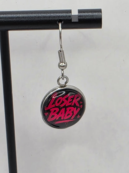 Hazbin Hotel Inspired Husk & Loser Baby Mismatched Dangle Earrings