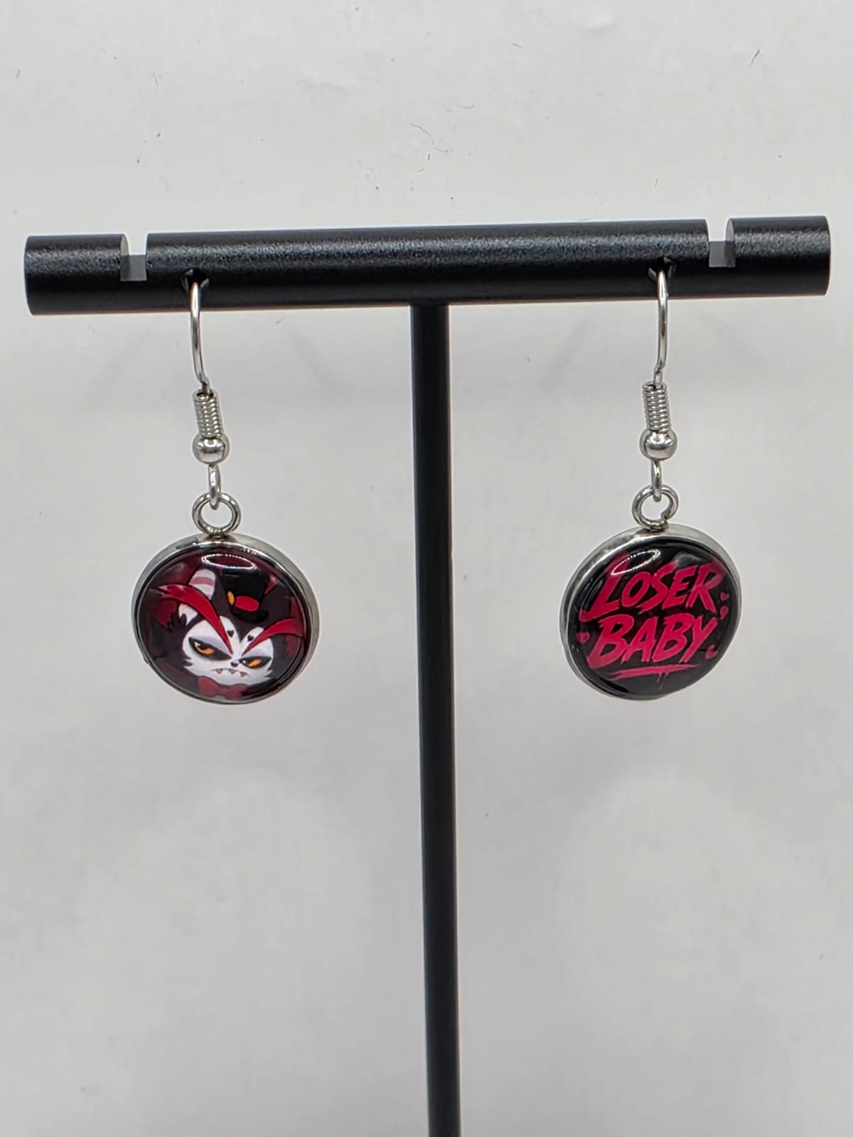 Hazbin Hotel Inspired Husk & Loser Baby Mismatched Dangle Earrings