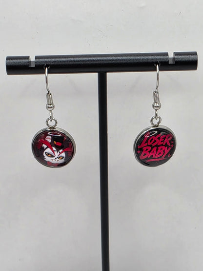 Hazbin Hotel Inspired Husk & Loser Baby Mismatched Dangle Earrings