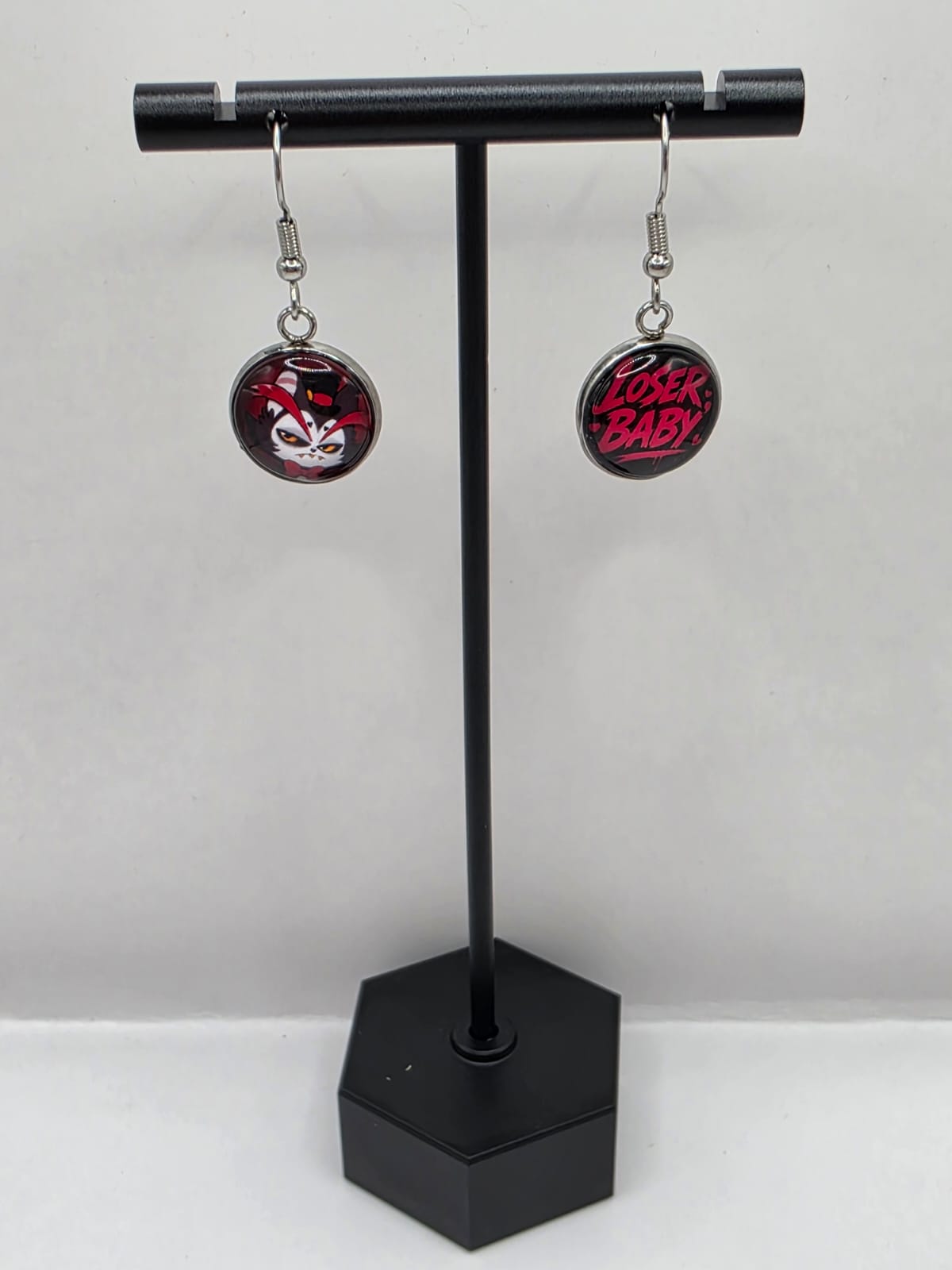 Hazbin Hotel Inspired Husk & Loser Baby Mismatched Dangle Earrings
