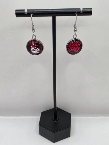 Hazbin Hotel Inspired Husk & Loser Baby Mismatched Dangle Earrings