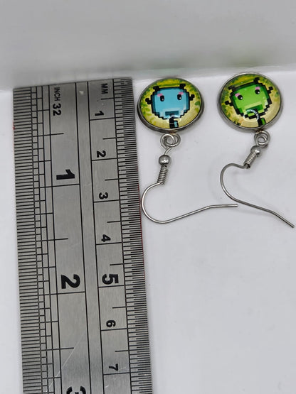 Stardew Valley Inspired Blue & Green Junimo 14 mm Dangle Earrings