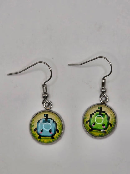 Stardew Valley Inspired Blue & Green Junimo 14 mm Dangle Earrings