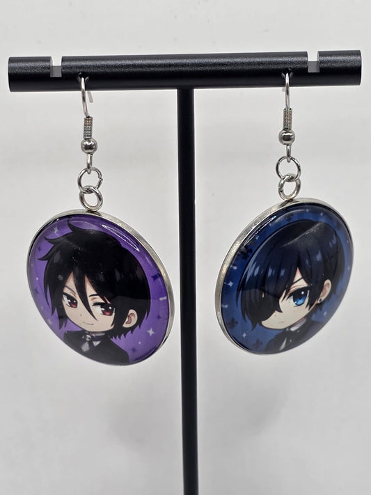 Black Butler (Kuroshitsuji) Inspired Sebastian & Ciel 30 mm Dangle Earrings