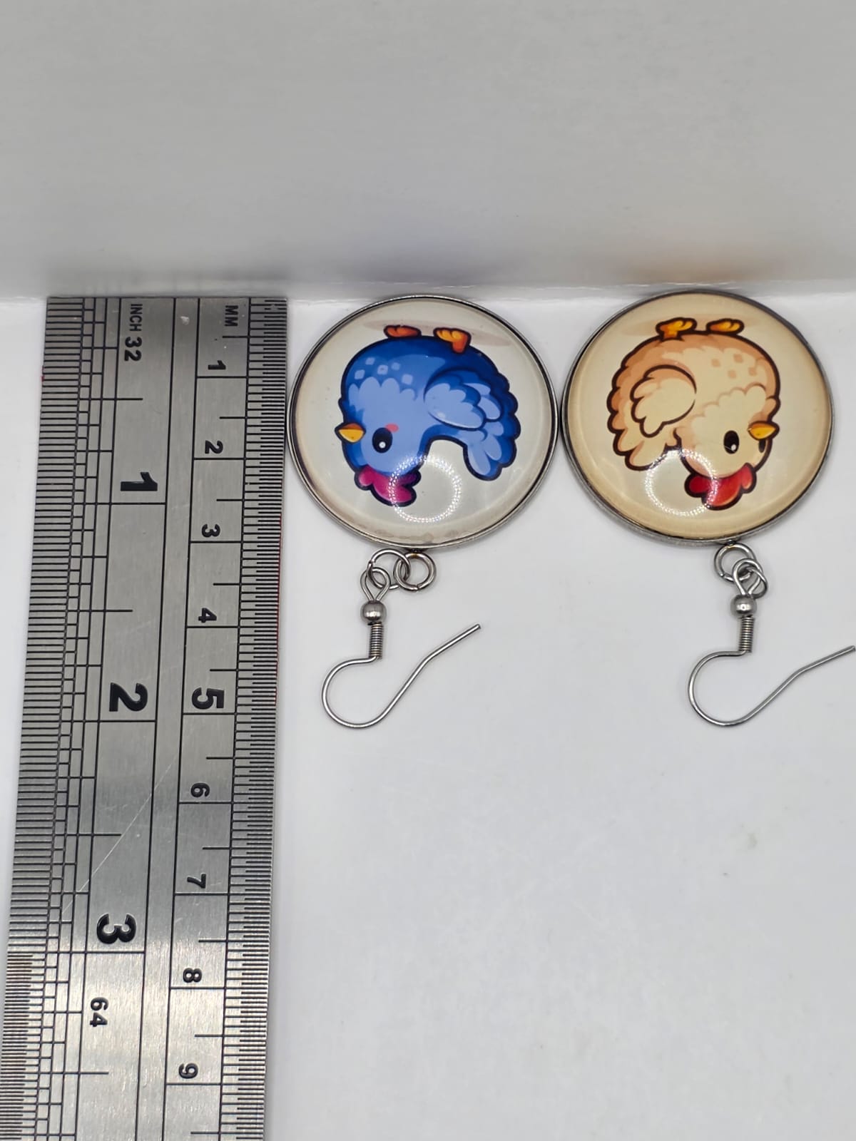 Stardew Valley Inspired Blue Chicken & White Chicken 30 mm Dangle Earrings