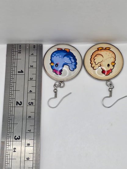 Stardew Valley Inspired Blue Chicken & White Chicken 30 mm Dangle Earrings