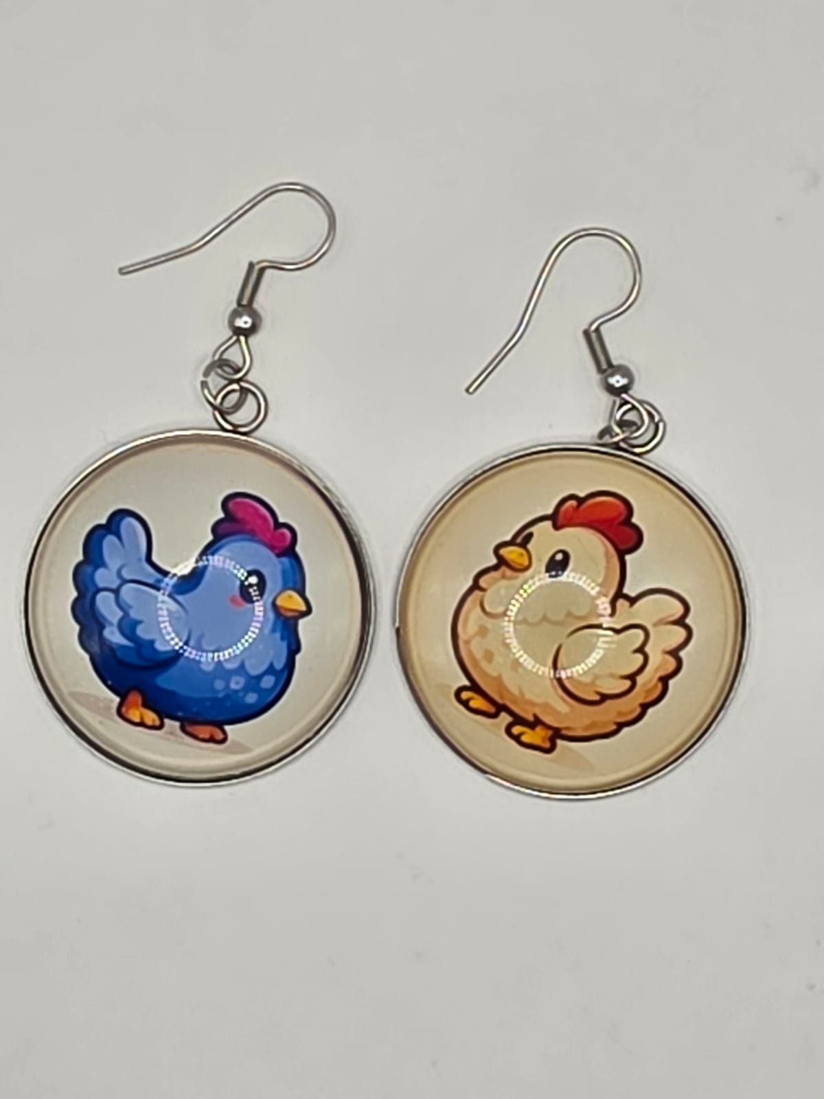 Stardew Valley Inspired Blue Chicken & White Chicken 30 mm Dangle Earrings