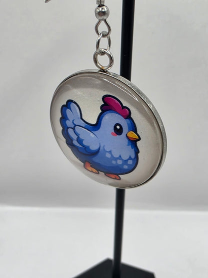 Stardew Valley Inspired Blue Chicken & White Chicken 30 mm Dangle Earrings