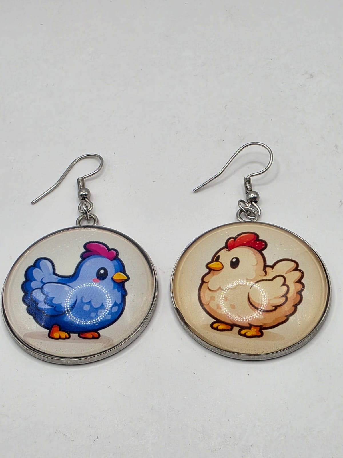 Stardew Valley Inspired Blue Chicken & White Chicken 30 mm Dangle Earrings