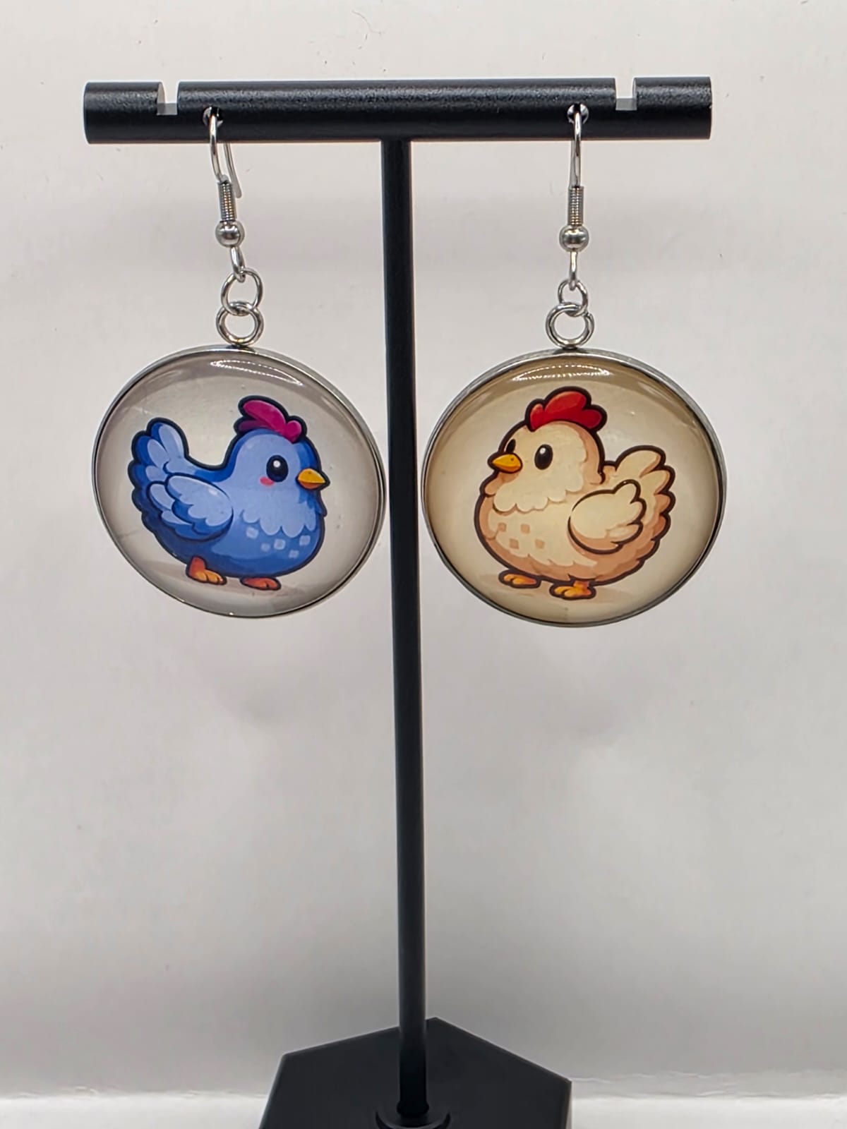 Stardew Valley Inspired Blue Chicken & White Chicken 30 mm Dangle Earrings
