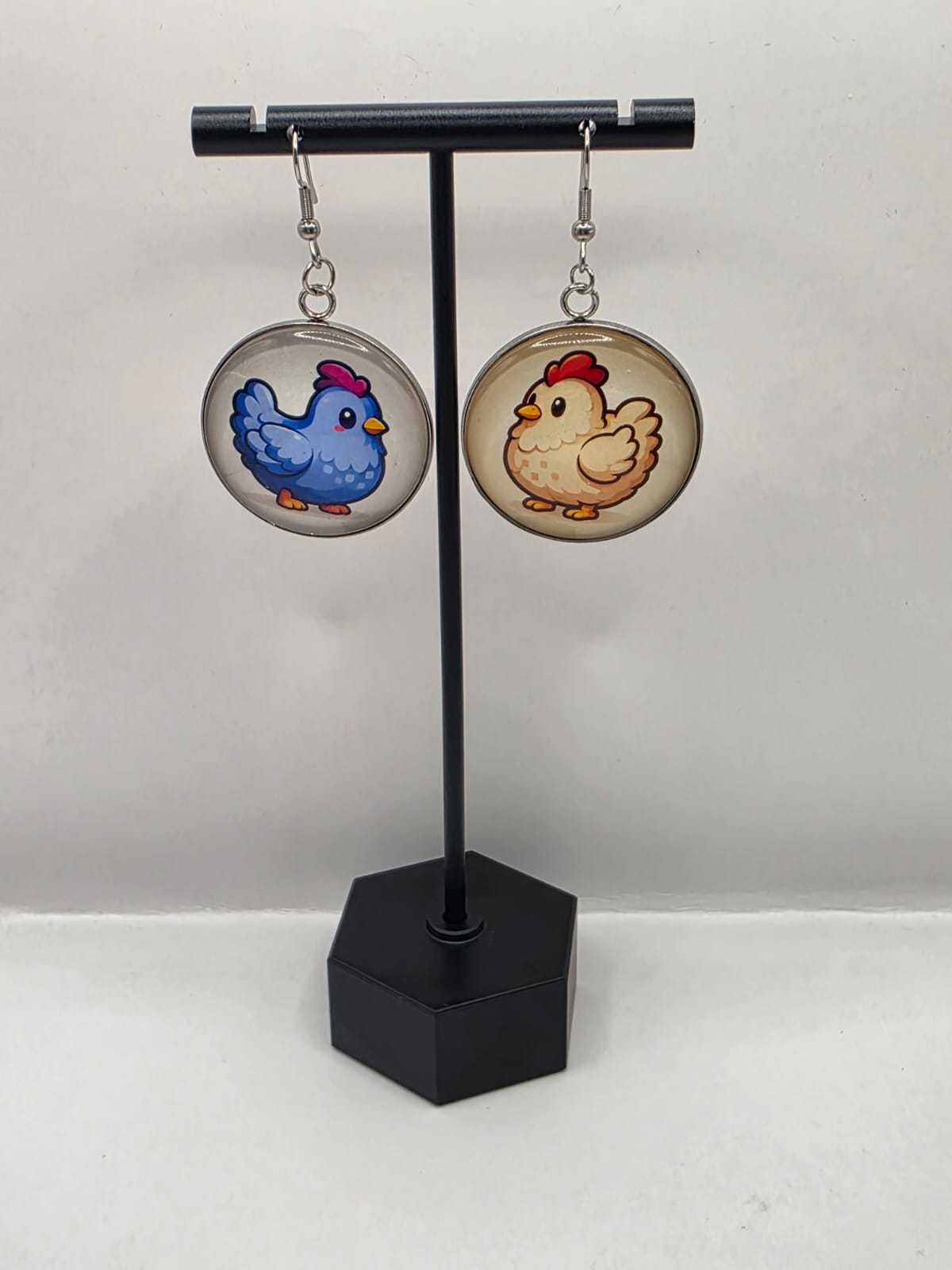 Stardew Valley Inspired Blue Chicken & White Chicken 30 mm Dangle Earrings