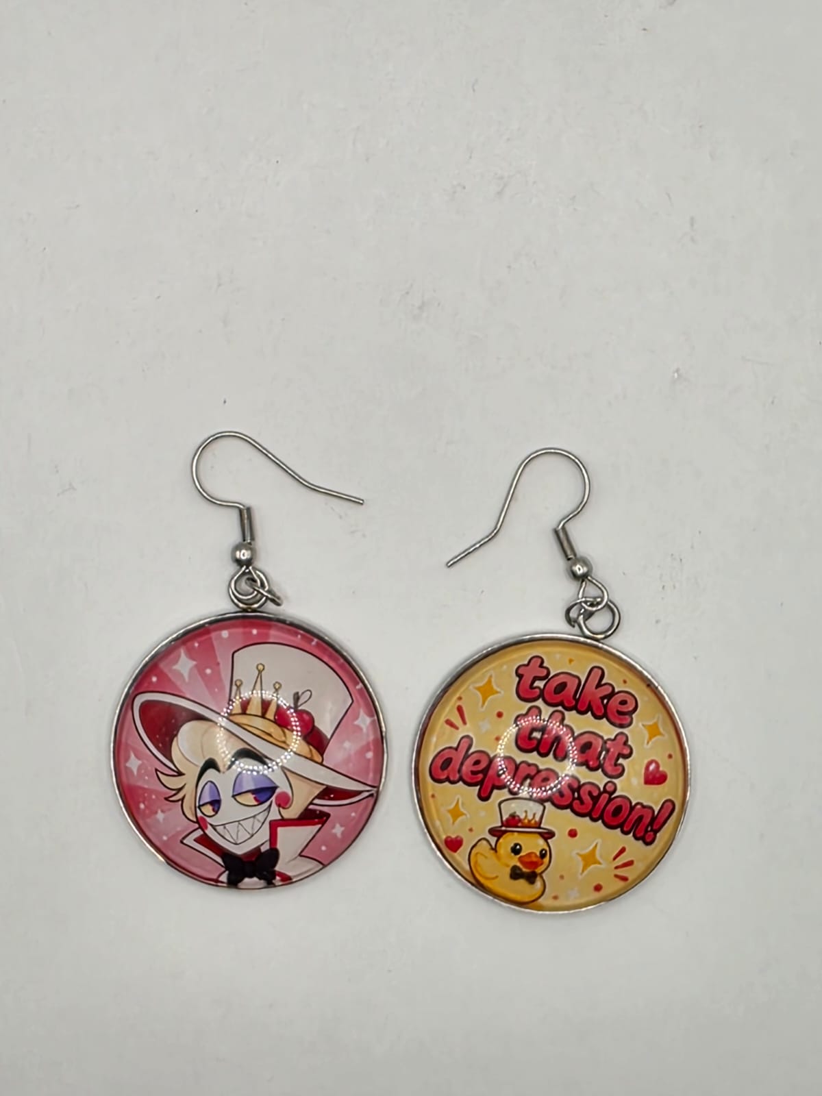 Hazbin Hotel Inspired Lucifer & Take That Depression 30 mm Dangle Earrings