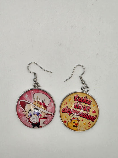 Hazbin Hotel Inspired Lucifer & Take That Depression 30 mm Dangle Earrings