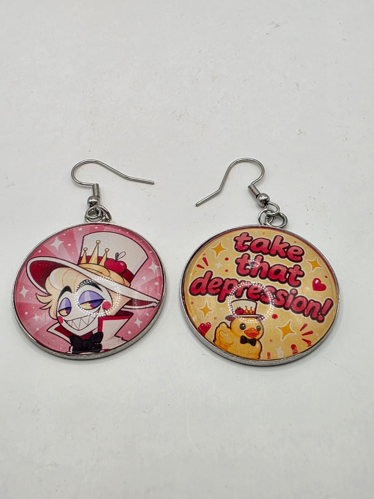 Hazbin Hotel Inspired Lucifer & Take That Depression 30 mm Dangle Earrings