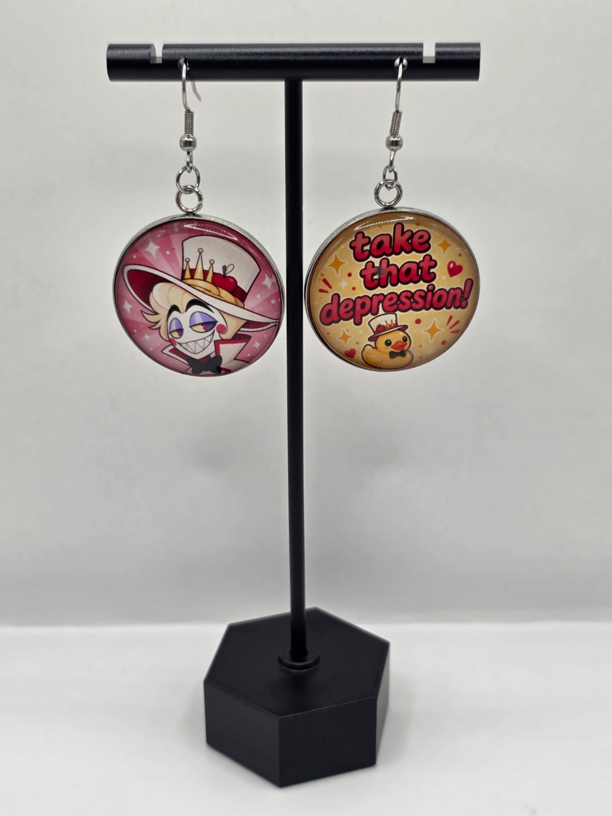 Hazbin Hotel Inspired Lucifer & Take That Depression 30 mm Dangle Earrings