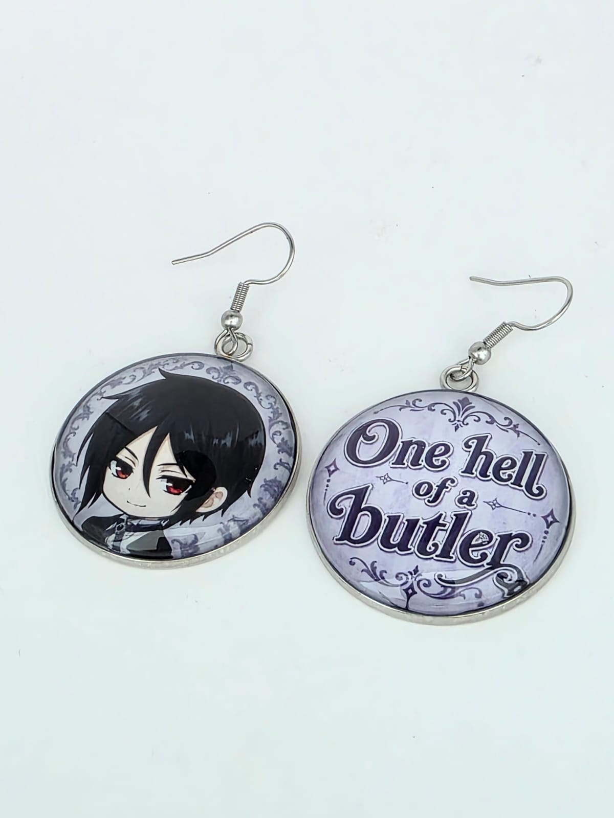 Black Butler (Kuroshitsuji) Inspired Sebastian & "One Hell of a Butler" 30 mm Earrings
