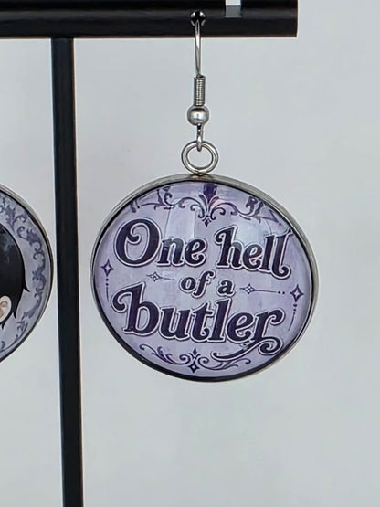 Black Butler (Kuroshitsuji) Inspired Sebastian & "One Hell of a Butler" 30 mm Earrings