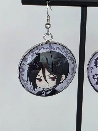 Black Butler (Kuroshitsuji) Inspired Sebastian & "One Hell of a Butler" 30 mm Earrings
