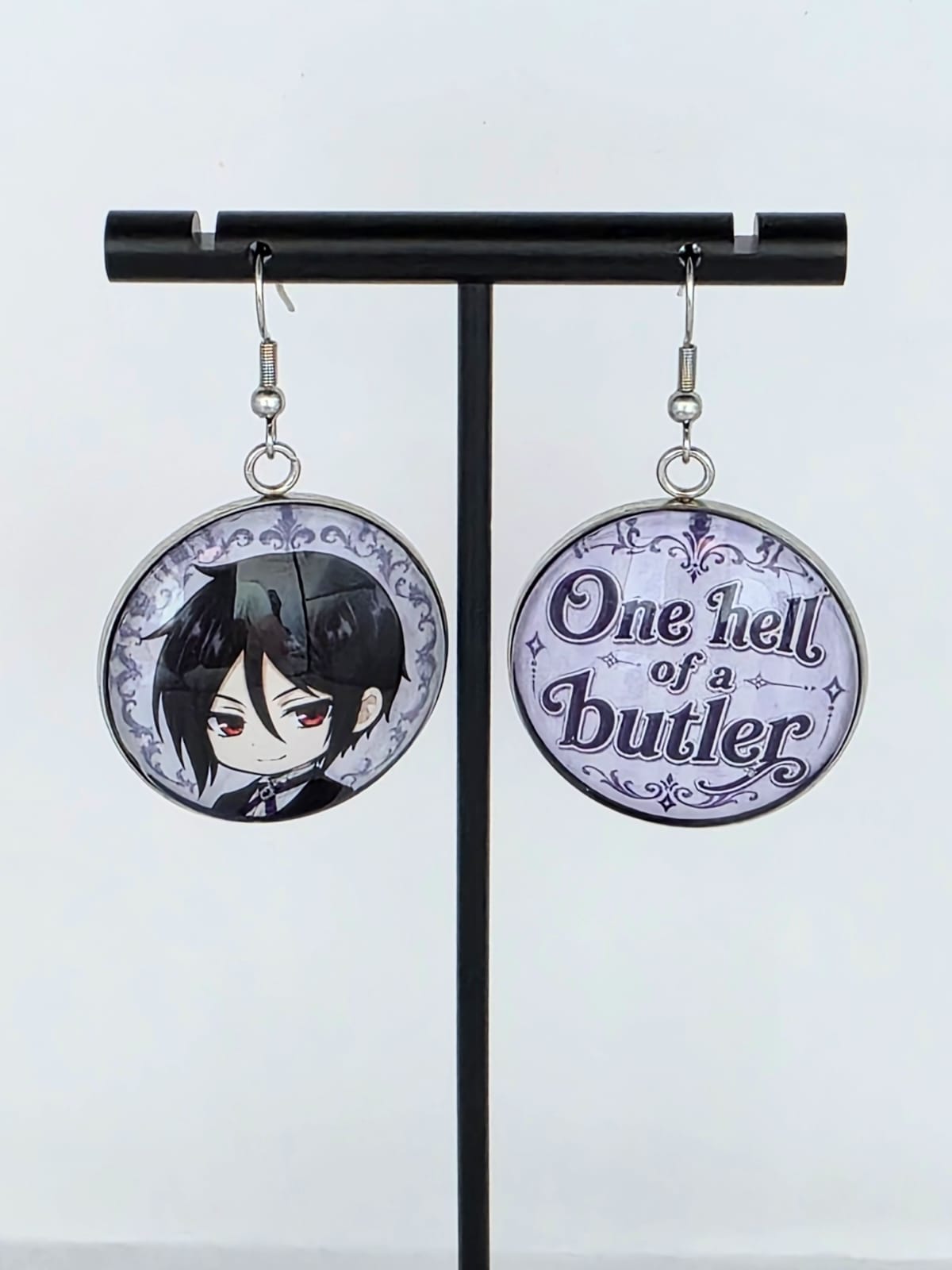 Black Butler (Kuroshitsuji) Inspired Sebastian & "One Hell of a Butler" 30 mm Earrings