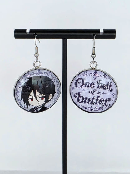 Black Butler (Kuroshitsuji) Inspired Sebastian & "One Hell of a Butler" 30 mm Earrings