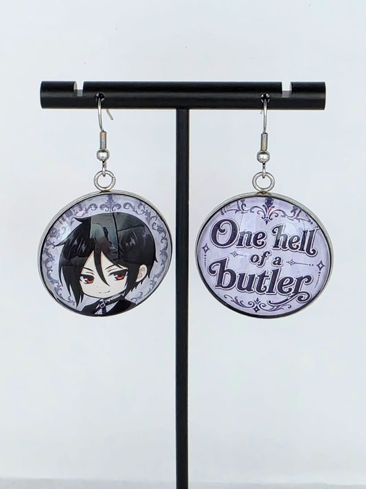Black Butler (Kuroshitsuji) Inspired Sebastian & One Hell of a Butler Dangle Earrings
