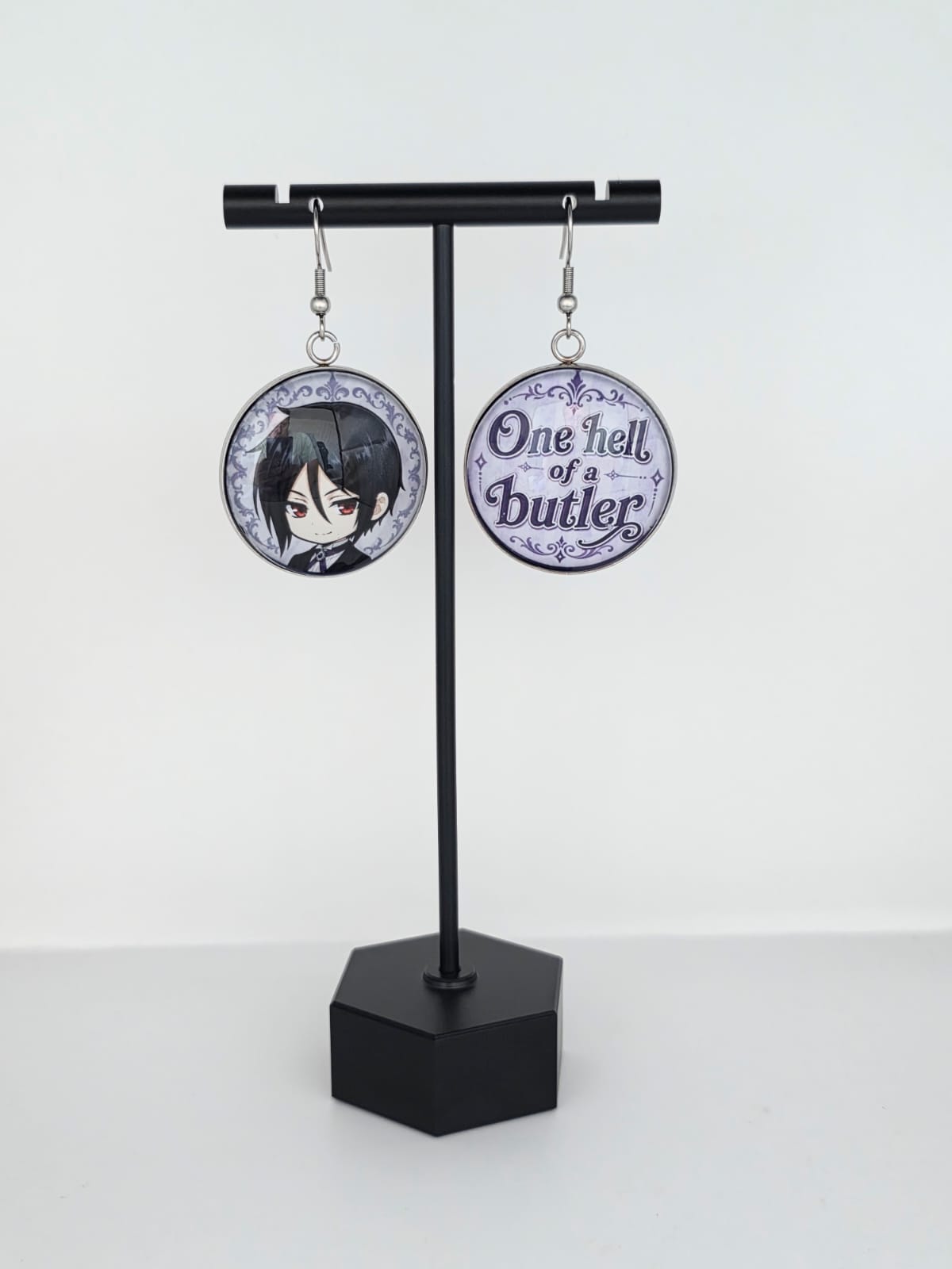 Black Butler (Kuroshitsuji) Inspired Sebastian & "One Hell of a Butler" 30 mm Earrings