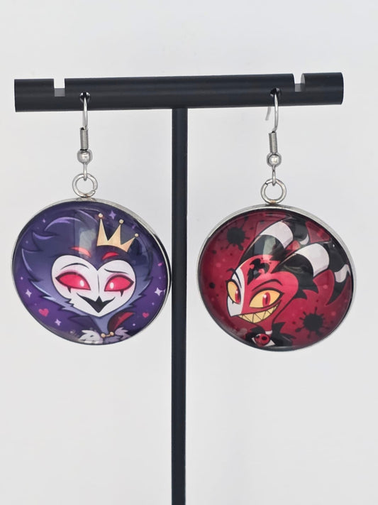 Helluva Boss Inspired Stolas & Blitzø Mismatched Dangle Earrings