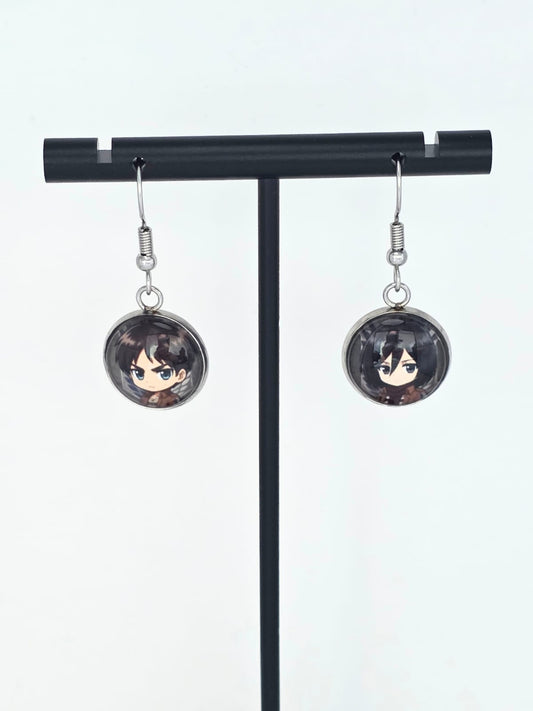 Attack on Titan Inspired Eren & Mikasa Mismatched Dangle Earrings