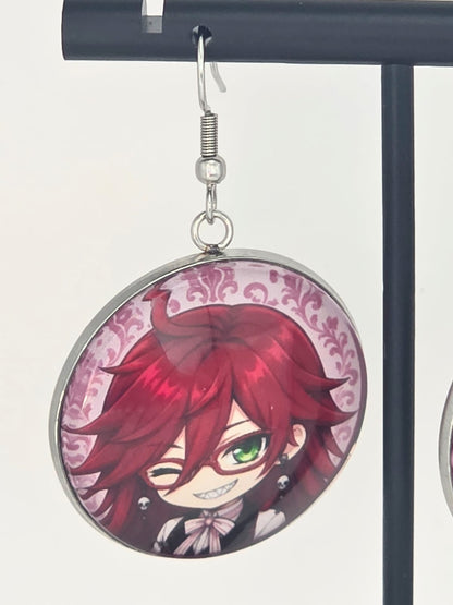Black Butler (Kuroshitsuji) Black Butler Inspired Grell & Oh, Bassy! Dangle Earrings