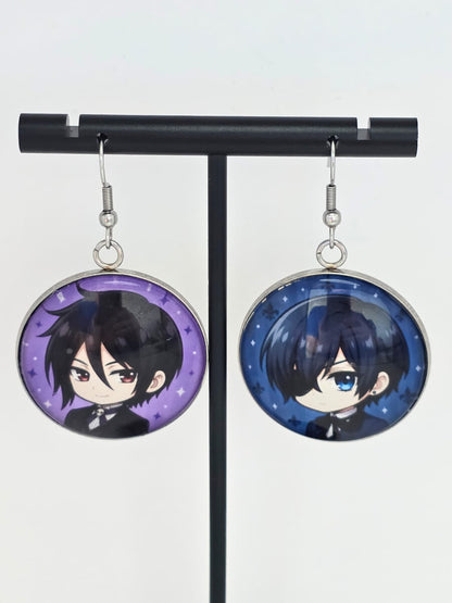 Black Butler (Kuroshitsuji) Inspired Ciel & Sebastian Dangle Fish Hook Earrings