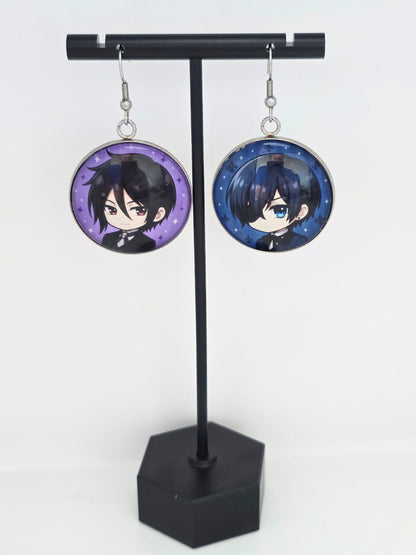 Black Butler (Kuroshitsuji) Inspired Ciel & Sebastian Dangle Fish Hook Earrings