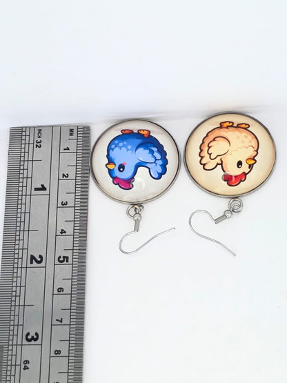 Stardew Valley Inspired Blue & White Chicken Dangle Fish Hook Earrings