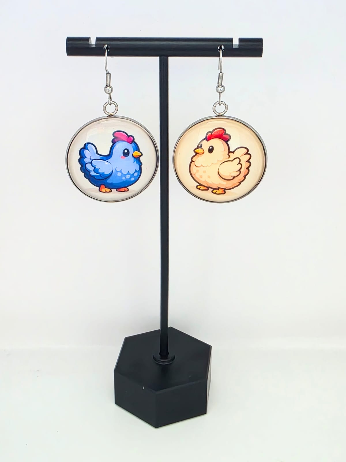 Stardew Valley Inspired Blue & White Chicken Dangle Fish Hook Earrings