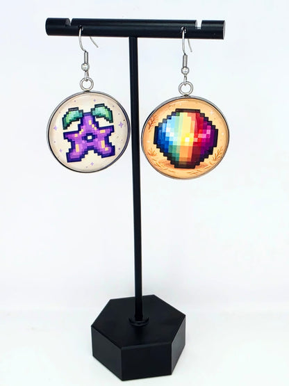 Stardew Valley Inspired Stardrop & Prismatic Shard Dangle Fish Hook Earrings