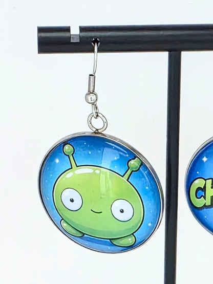 Final Space Inspired Mooncake & Chookity Dangle Stainless Steel Earrings