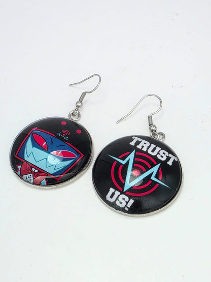 Hazbin Hotel Inspired Vox & Trust Us Dangle Stainless Steel Fish Hook Earrings