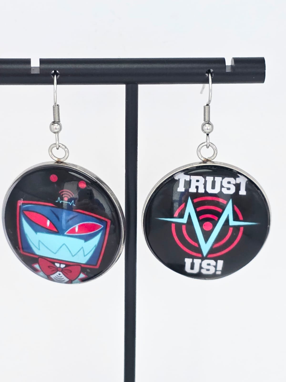 Hazbin Hotel Inspired Vox & Trust Us Dangle Stainless Steel Fish Hook Earrings