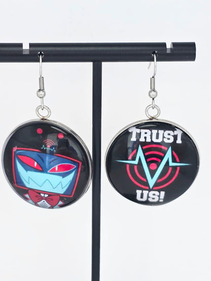 Hazbin Hotel Inspired Vox & Trust Us Dangle Stainless Steel Fish Hook Earrings