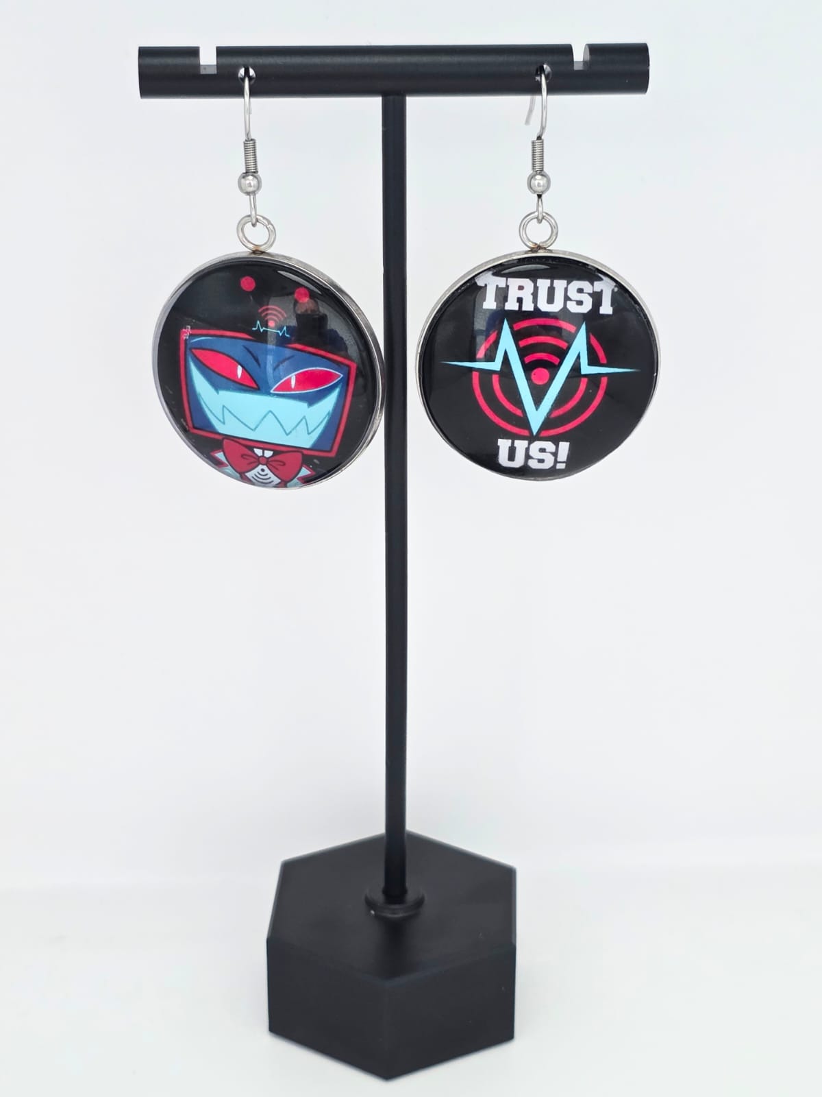 Hazbin Hotel Inspired Vox & Trust Us Dangle Stainless Steel Fish Hook Earrings
