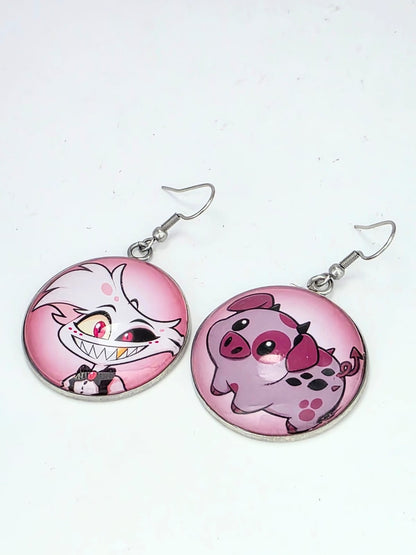 Hazbin Hotel Inspired Angel Dust & Fat Nuggets Dangle Stainless Steel Earrings