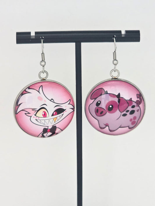 Hazbin Hotel Inspired Angel Dust & Fat Nuggets Dangle Stainless Steel Earrings