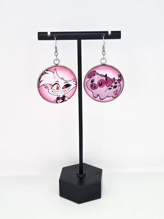 Hazbin Hotel Inspired Angel Dust & Fat Nuggets Dangle Stainless Steel Earrings