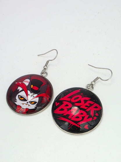 Hazbin Hotel Inspired Husk & Loser Baby Dangle Stainless Steel Earrings
