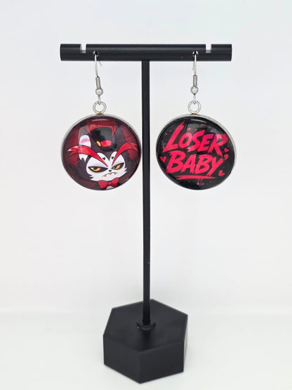 Hazbin Hotel Inspired Husk & Loser Baby Dangle Stainless Steel Earrings