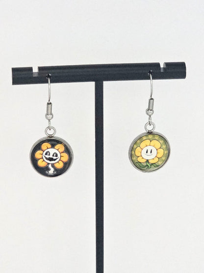 Undertale Inspired Flowey & Evil Flowey Dangle Earrings